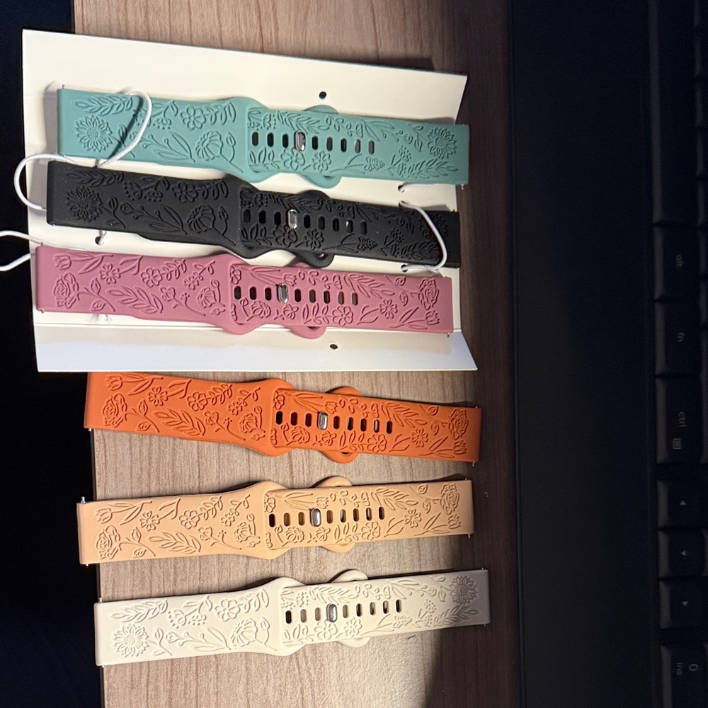 Embossed Floral Silicone Watch Bands - Assorted Colors 6 brand new bands